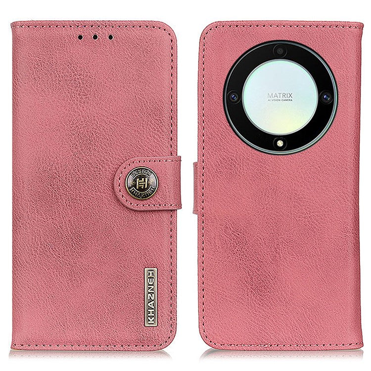 KHAZNEH For Honor X9a 5G / Magic5 Lite 5G / X40 5G Anti-drop Phone Case Cowhide Texture Leather Cover Wallet Stand - Pink