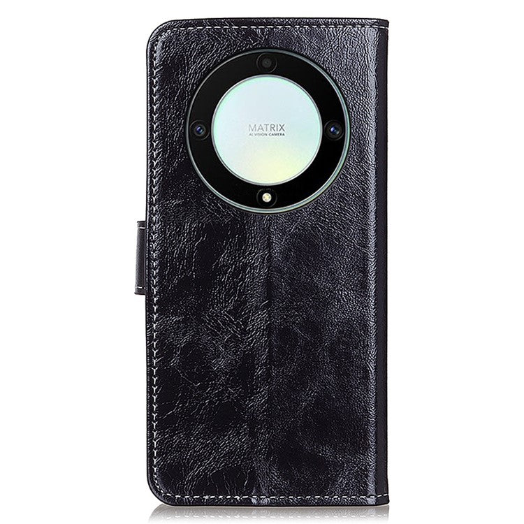 Anti-drop Phone Case Stand For Honor X9a 5G / Magic5 Lite 5G / X40 5G , Retro Crazy Horse Texture Leather Wallet Cover - Black