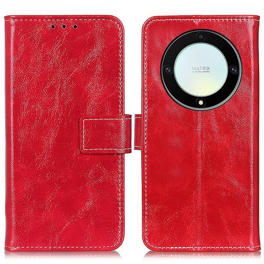 Anti-drop Phone Case Stand For Honor X9a 5G / Magic5 Lite 5G / X40 5G , Retro Crazy Horse Texture Leather Wallet Cover - Red