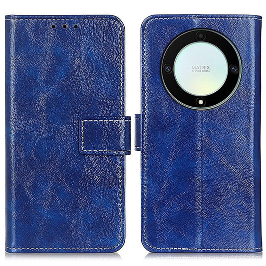 Anti-drop Phone Case Stand For Honor X9a 5G / Magic5 Lite 5G / X40 5G , Retro Crazy Horse Texture Leather Wallet Cover - Blue