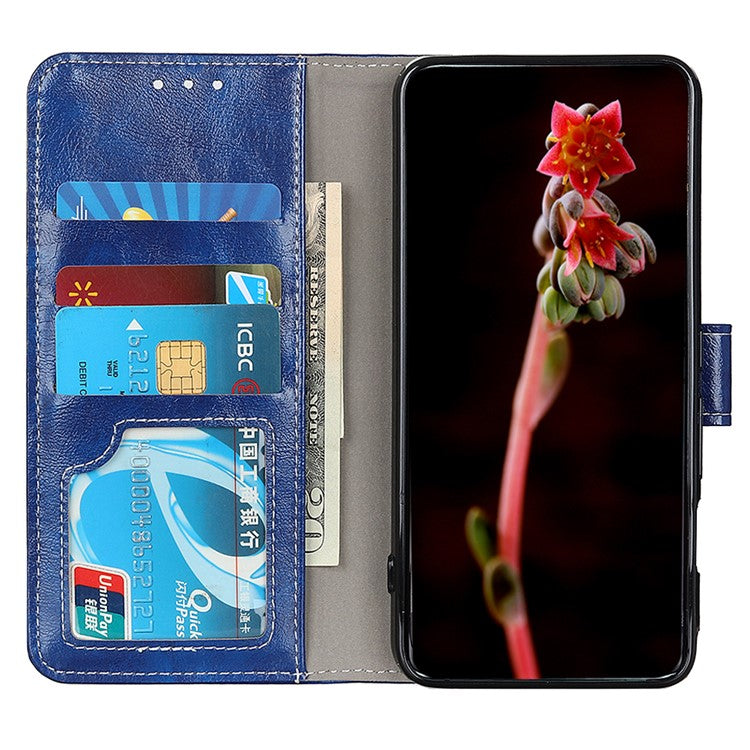 Anti-drop Phone Case Stand For Honor X9a 5G / Magic5 Lite 5G / X40 5G , Retro Crazy Horse Texture Leather Wallet Cover - Blue
