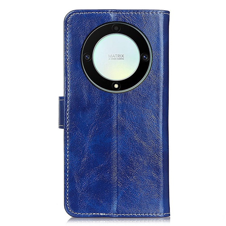 Anti-drop Phone Case Stand For Honor X9a 5G / Magic5 Lite 5G / X40 5G , Retro Crazy Horse Texture Leather Wallet Cover - Blue