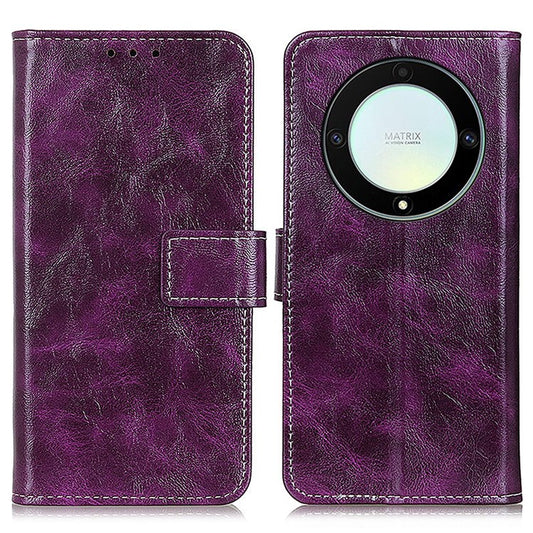 Anti-drop Phone Case Stand For Honor X9a 5G / Magic5 Lite 5G / X40 5G , Retro Crazy Horse Texture Leather Wallet Cover - Purple