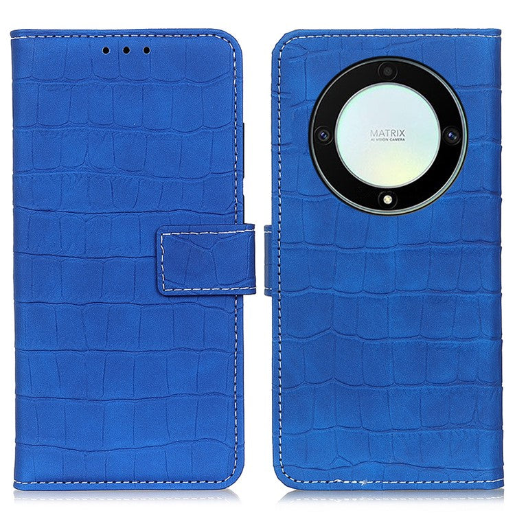 Anti-fall Phone Cover For Honor X9a 5G / Magic5 Lite 5G / X40 5G Crocodile Texture Leather Phone Case with Wallet Stand - Blue