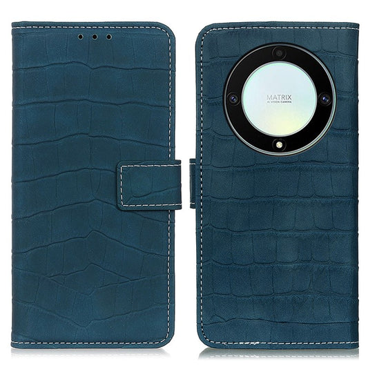 Anti-fall Phone Cover For Honor X9a 5G / Magic5 Lite 5G / X40 5G Crocodile Texture Leather Phone Case with Wallet Stand - Blackish Green