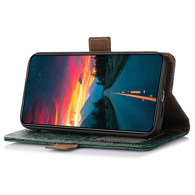 For Honor Magic5 Lite 5G / X9a 5G / X40 5G RFID Blocking Phone Case Ostrich Pattern Cowhide Cow Leather Stand Phone Wallet Cover - Green