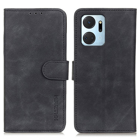 KHAZNEH For Honor X7a 5G Wallet Stand Leather Phone Case Retro Texture Anti-fall Phone Cover - Black