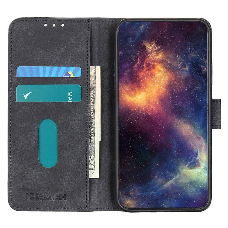 KHAZNEH For Honor X7a 5G Wallet Stand Leather Phone Case Retro Texture Anti-fall Phone Cover - Black