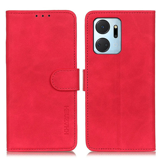 KHAZNEH For Honor X7a 5G Wallet Stand Leather Phone Case Retro Texture Anti-fall Phone Cover - Red
