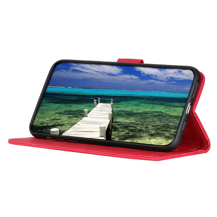KHAZNEH For Honor X7a 5G Wallet Stand Leather Phone Case Retro Texture Anti-fall Phone Cover - Red