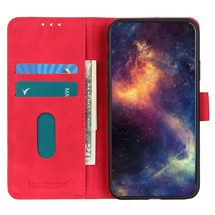 KHAZNEH For Honor X7a 5G Wallet Stand Leather Phone Case Retro Texture Anti-fall Phone Cover - Red