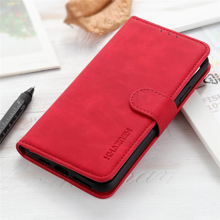 KHAZNEH For Honor X7a 5G Wallet Stand Leather Phone Case Retro Texture Anti-fall Phone Cover - Red