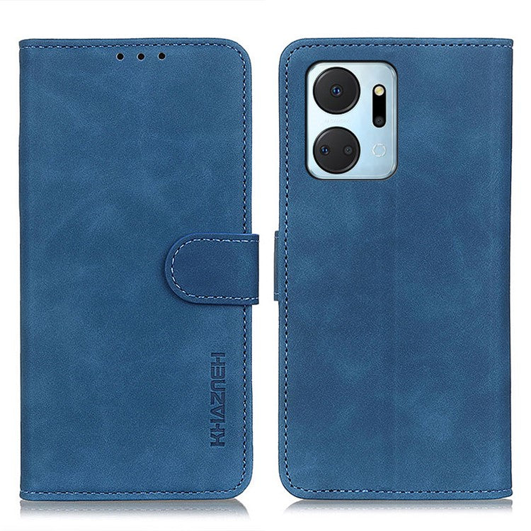 KHAZNEH For Honor X7a 5G Wallet Stand Leather Phone Case Retro Texture Anti-fall Phone Cover - Blue