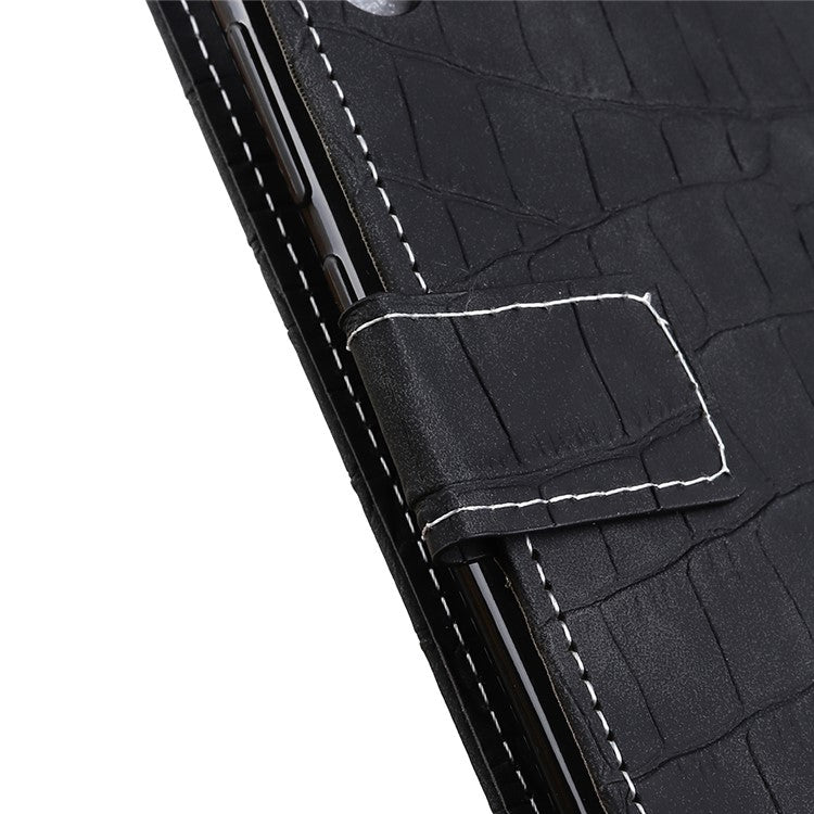 Phone Case for Honor X7a 5G , Flip Leather Wallet Stand Crocodile Texture Anti-fall Protective Phone Cover - Black