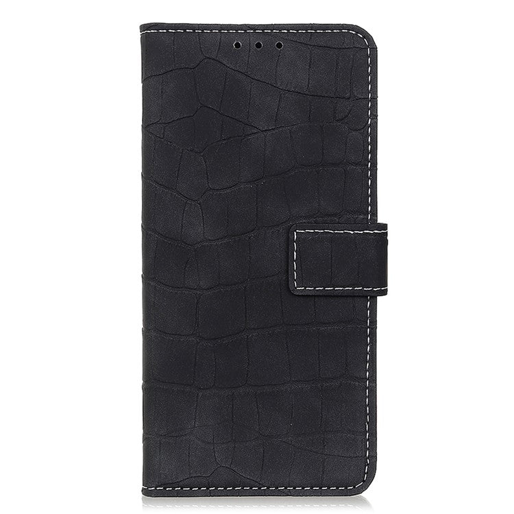Phone Case for Honor X7a 5G , Flip Leather Wallet Stand Crocodile Texture Anti-fall Protective Phone Cover - Black