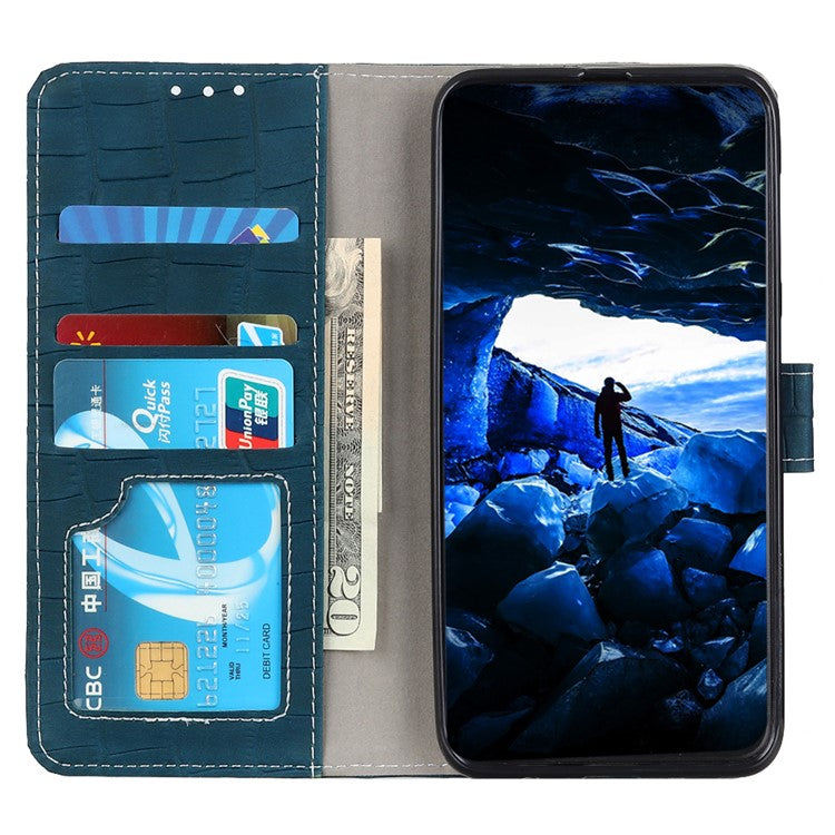 Phone Case for Honor X7a 5G , Flip Leather Wallet Stand Crocodile Texture Anti-fall Protective Phone Cover - Blackish Green