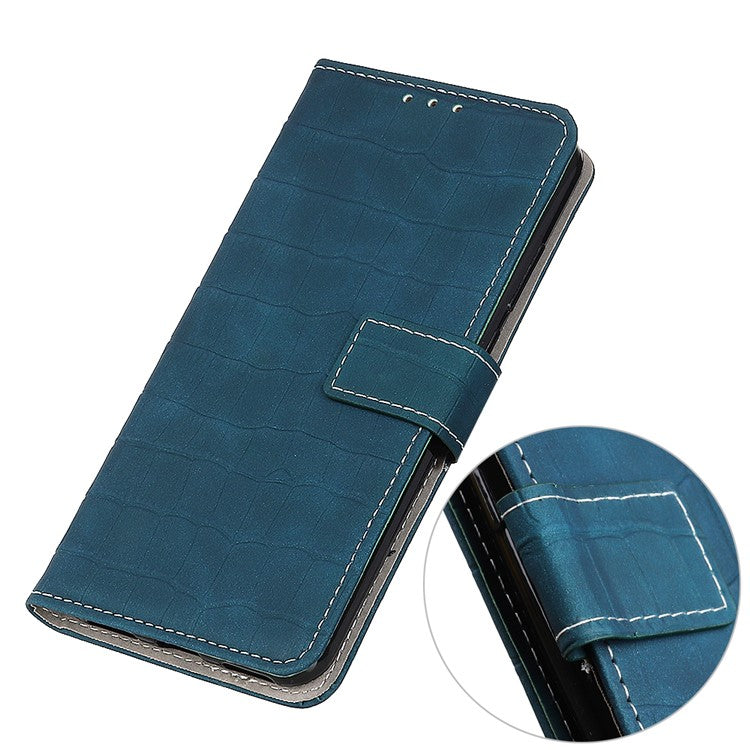 Phone Case for Honor X7a 5G , Flip Leather Wallet Stand Crocodile Texture Anti-fall Protective Phone Cover - Blackish Green