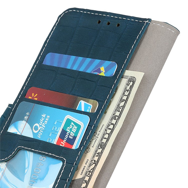 Phone Case for Honor X7a 5G , Flip Leather Wallet Stand Crocodile Texture Anti-fall Protective Phone Cover - Blackish Green