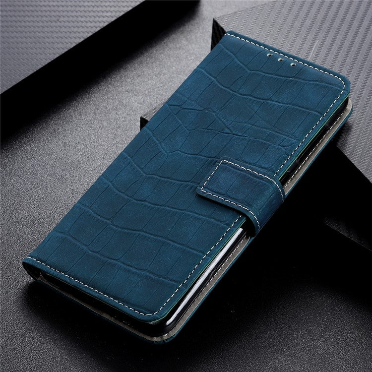 Phone Case for Honor X7a 5G , Flip Leather Wallet Stand Crocodile Texture Anti-fall Protective Phone Cover - Blackish Green