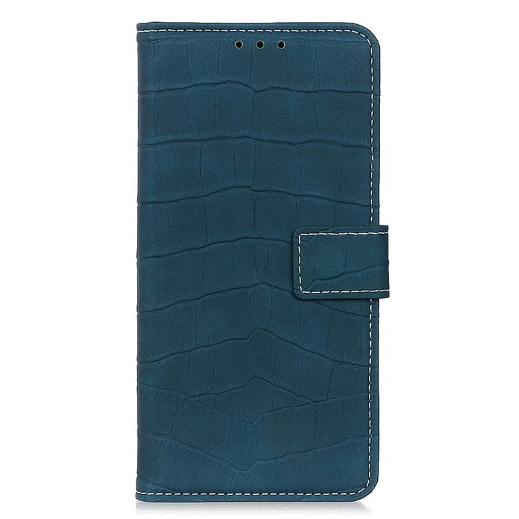 Phone Case for Honor X7a 5G , Flip Leather Wallet Stand Crocodile Texture Anti-fall Protective Phone Cover - Blackish Green