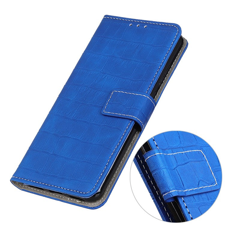 Phone Case for Honor X7a 5G , Flip Leather Wallet Stand Crocodile Texture Anti-fall Protective Phone Cover - Blue
