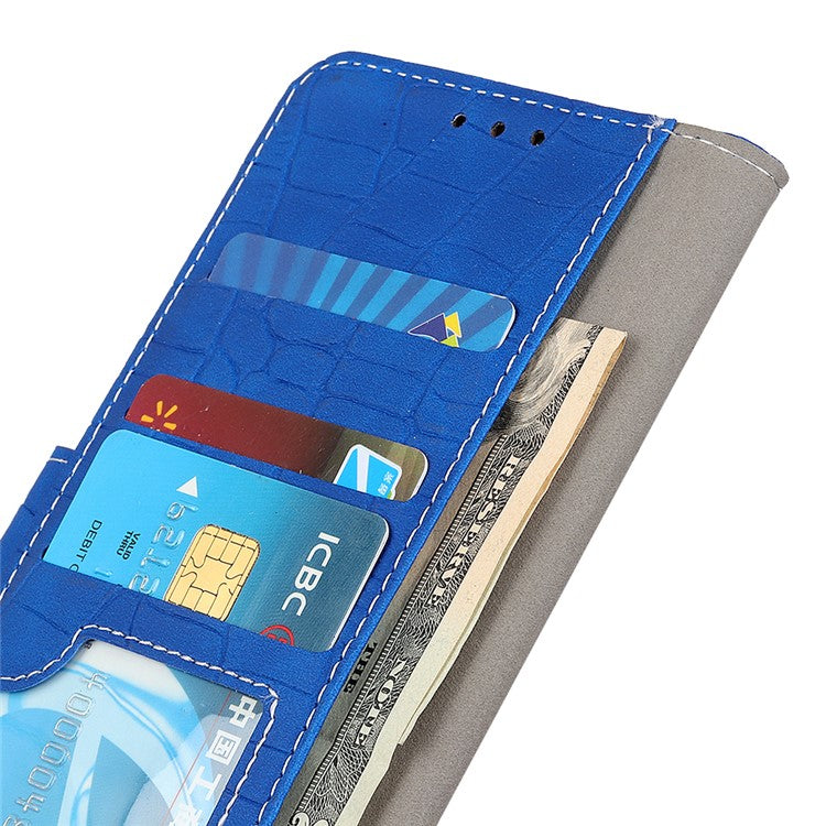 Phone Case for Honor X7a 5G , Flip Leather Wallet Stand Crocodile Texture Anti-fall Protective Phone Cover - Blue