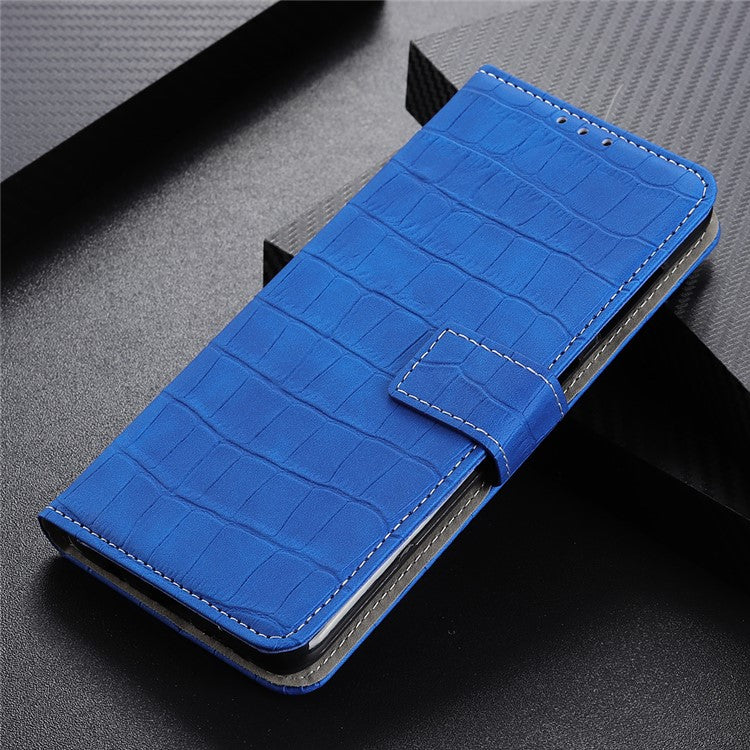Phone Case for Honor X7a 5G , Flip Leather Wallet Stand Crocodile Texture Anti-fall Protective Phone Cover - Blue