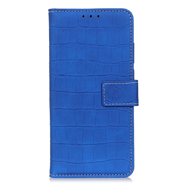Phone Case for Honor X7a 5G , Flip Leather Wallet Stand Crocodile Texture Anti-fall Protective Phone Cover - Blue