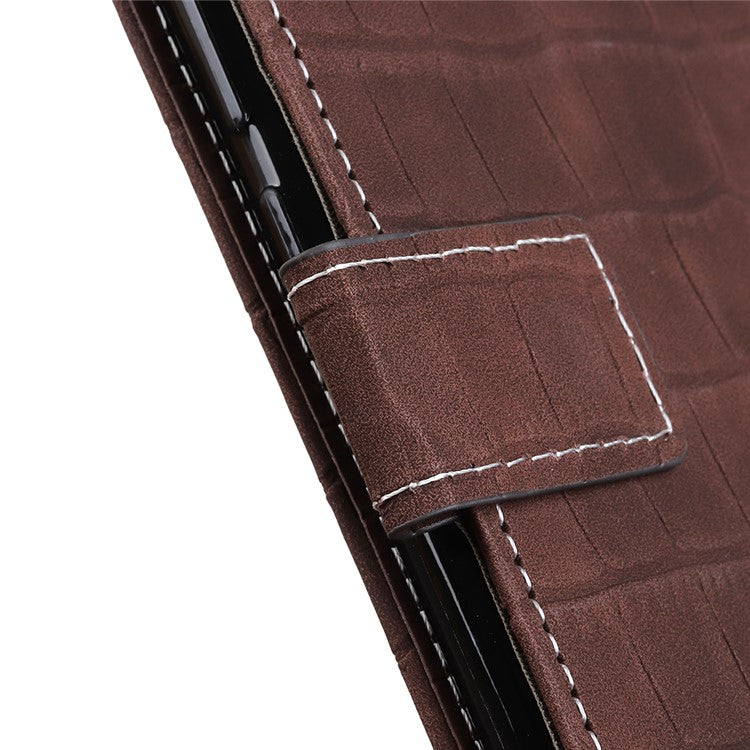 Phone Case for Honor X7a 5G , Flip Leather Wallet Stand Crocodile Texture Anti-fall Protective Phone Cover - Brown