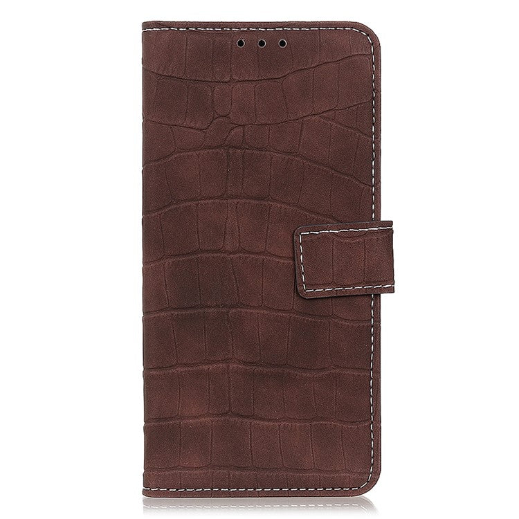 Phone Case for Honor X7a 5G , Flip Leather Wallet Stand Crocodile Texture Anti-fall Protective Phone Cover - Brown