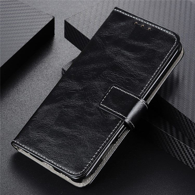 For Honor X7a 5G PU Leather Phone Wallet Case Stand Retro Crazy Horse Texture Phone Cover - Black