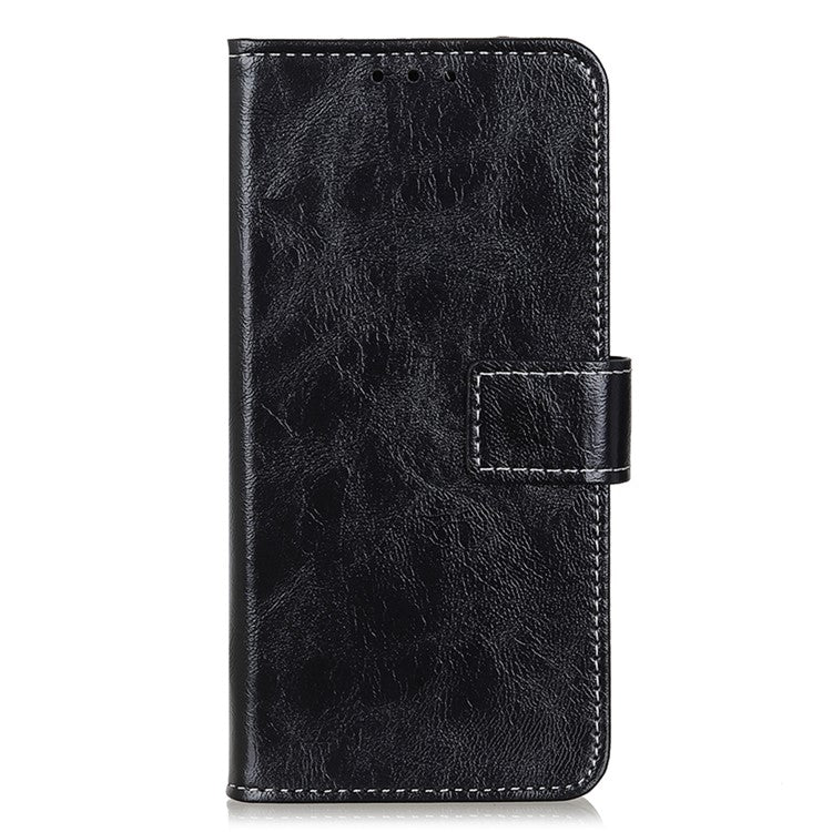 For Honor X7a 5G PU Leather Phone Wallet Case Stand Retro Crazy Horse Texture Phone Cover - Black