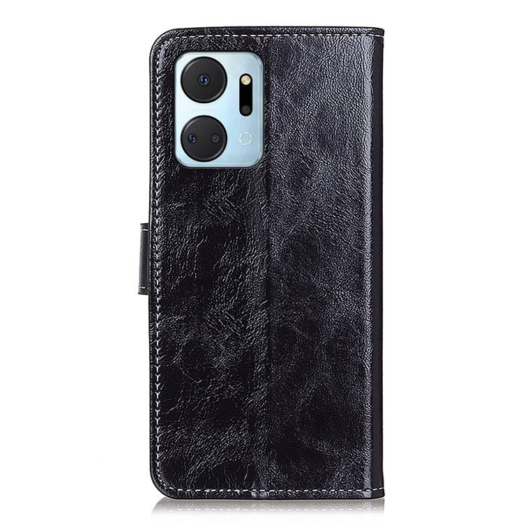 For Honor X7a 5G PU Leather Phone Wallet Case Stand Retro Crazy Horse Texture Phone Cover - Black