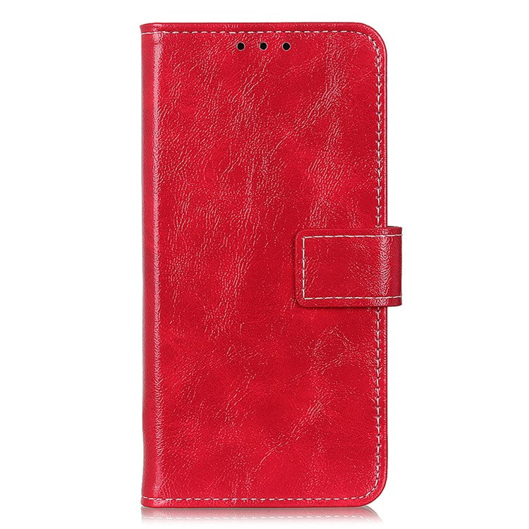 For Honor X7a 5G PU Leather Phone Wallet Case Stand Retro Crazy Horse Texture Phone Cover - Red