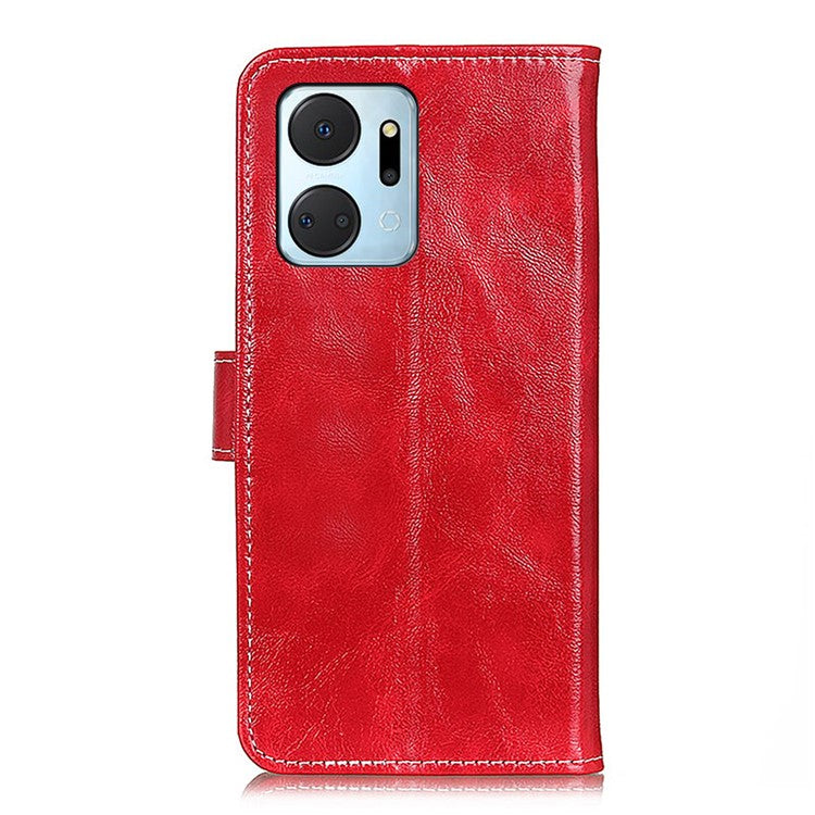 For Honor X7a 5G PU Leather Phone Wallet Case Stand Retro Crazy Horse Texture Phone Cover - Red