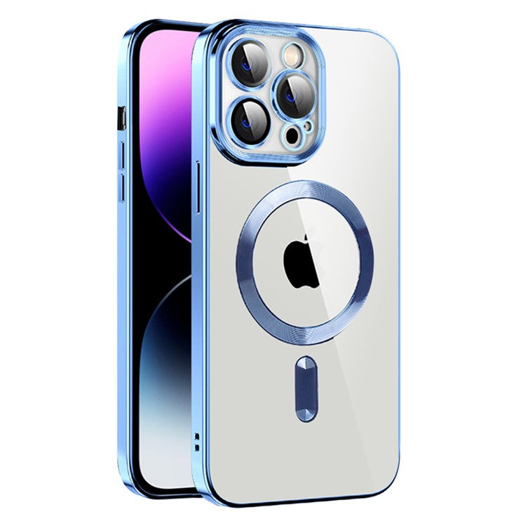 Magnetic Phone Case For iPhone 14 Pro , CD Texture TPU + PC Electroplated Phone Cover - Blue