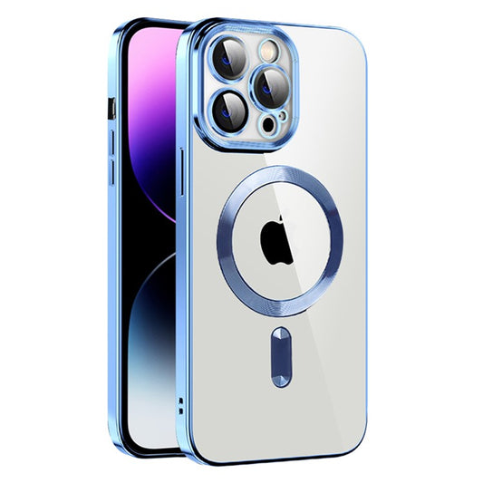 Magnetic Phone Case For iPhone 14 Pro , CD Texture TPU + PC Electroplated Phone Cover - Blue