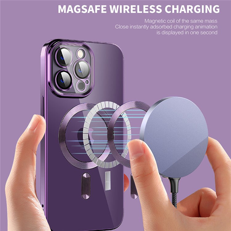Magnetic Phone Case For iPhone 14 Pro , CD Texture TPU + PC Electroplated Phone Cover - Blue