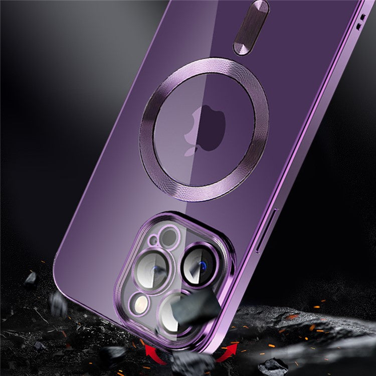 Magnetic Phone Case For iPhone 14 Pro , CD Texture TPU + PC Electroplated Phone Cover - Blue