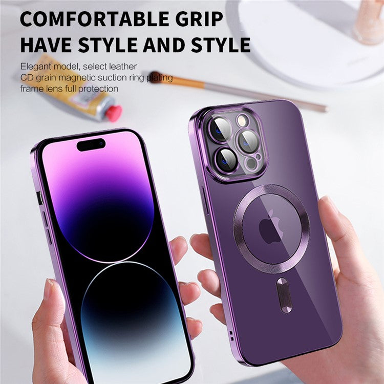Magnetic Phone Case For iPhone 14 Pro , CD Texture TPU + PC Electroplated Phone Cover - Blue