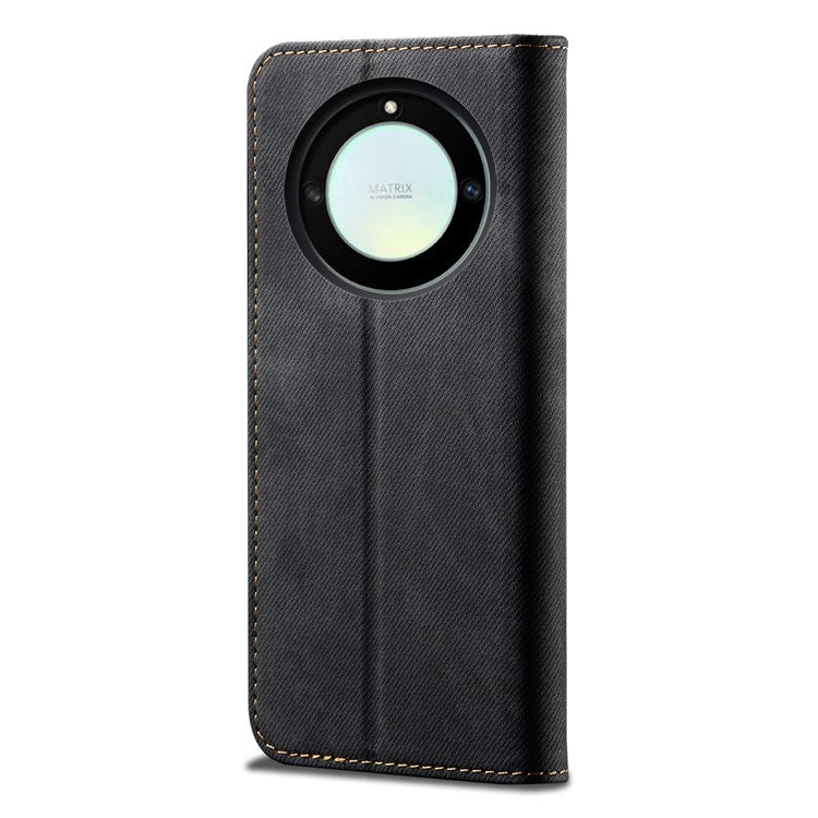 For Honor X40 5G Shockproof Leather Jeans Cloth Texture Phone Cover with Stand Wallet - Black