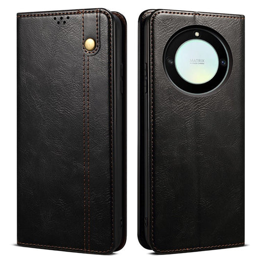 For Honor X40 5G Flip Leather Phone Case Waxy Crazy Horse Texture Stand Wallet Anti-drop Phone Cover - Black