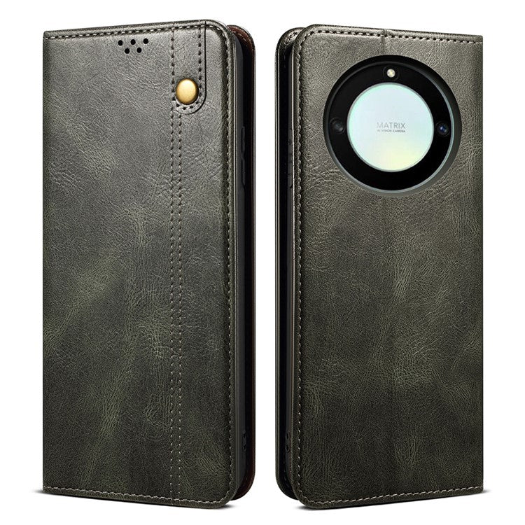 For Honor X40 5G Flip Leather Phone Case Waxy Crazy Horse Texture Stand Wallet Anti-drop Phone Cover - Green