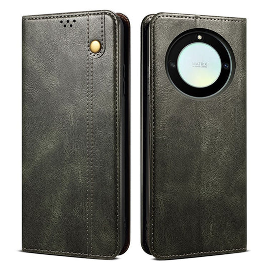 For Honor X40 5G Flip Leather Phone Case Waxy Crazy Horse Texture Stand Wallet Anti-drop Phone Cover - Green