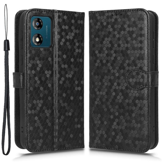 PU Leather Cover for Motorola Moto E13 4G Stand Cover Dot Pattern Imprinted Wallet Phone Case - Black