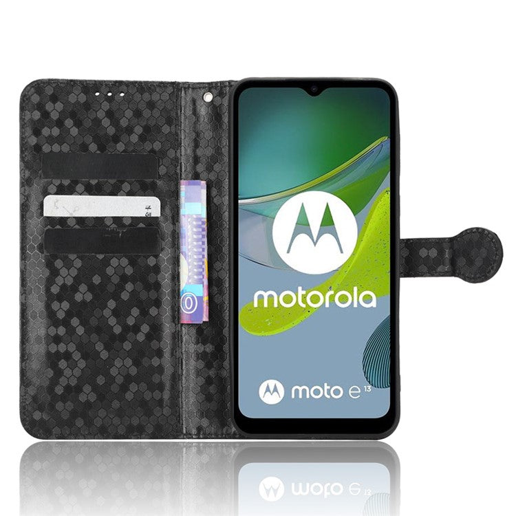 PU Leather Cover for Motorola Moto E13 4G Stand Cover Dot Pattern Imprinted Wallet Phone Case - Black