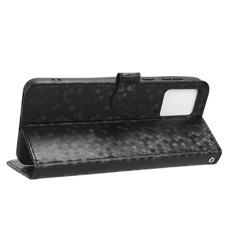 PU Leather Cover for Motorola Moto E13 4G Stand Cover Dot Pattern Imprinted Wallet Phone Case - Black