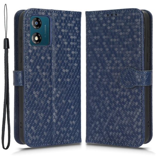 PU Leather Cover for Motorola Moto E13 4G Stand Cover Dot Pattern Imprinted Wallet Phone Case - Dark Blue