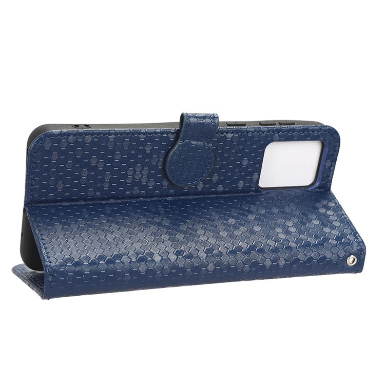 PU Leather Cover for Motorola Moto E13 4G Stand Cover Dot Pattern Imprinted Wallet Phone Case - Dark Blue