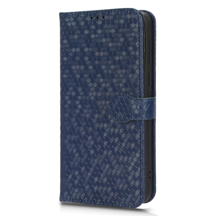 PU Leather Cover for Motorola Moto E13 4G Stand Cover Dot Pattern Imprinted Wallet Phone Case - Dark Blue